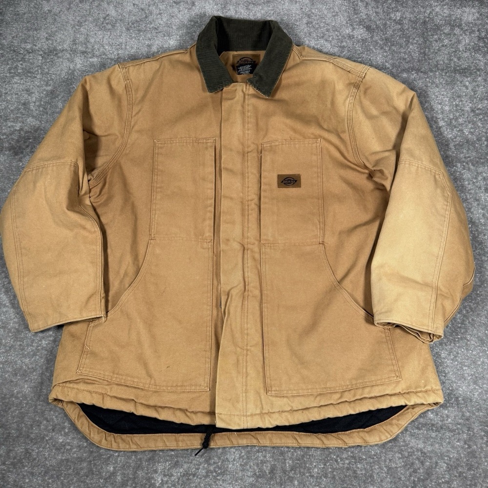 Dickies Jacket Men's XL Brown Duck Canvas Corduroy‎ Collar Full Zip Chore Barn